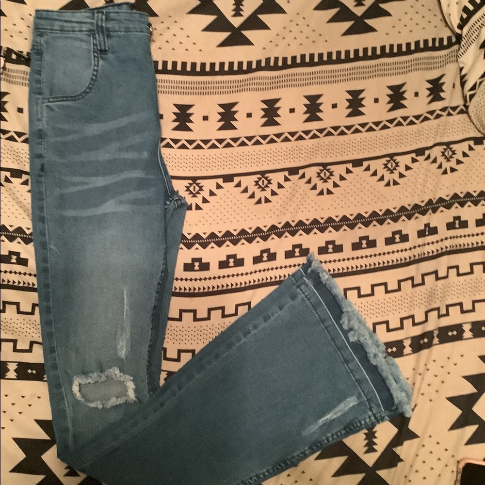 High Rise Distressed Flare Jeans